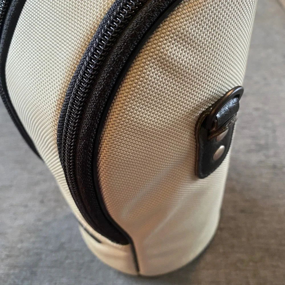 Canon Camera Lens Case LZ1324 Tan Black Faux Leather Padded Pouch‎ Zip Closure